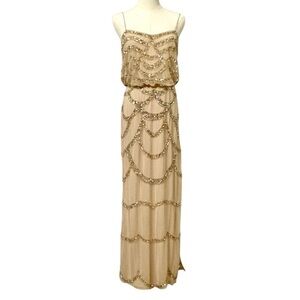 Aidan Mattox Blouson Floor Length Beaded Sequined Art Deco Dress Size 4